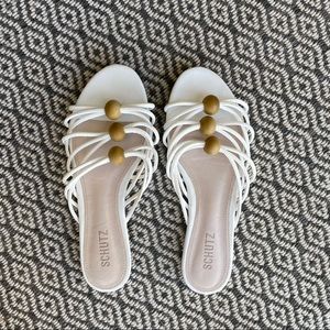 Schutz White Aster Strappy Sandals